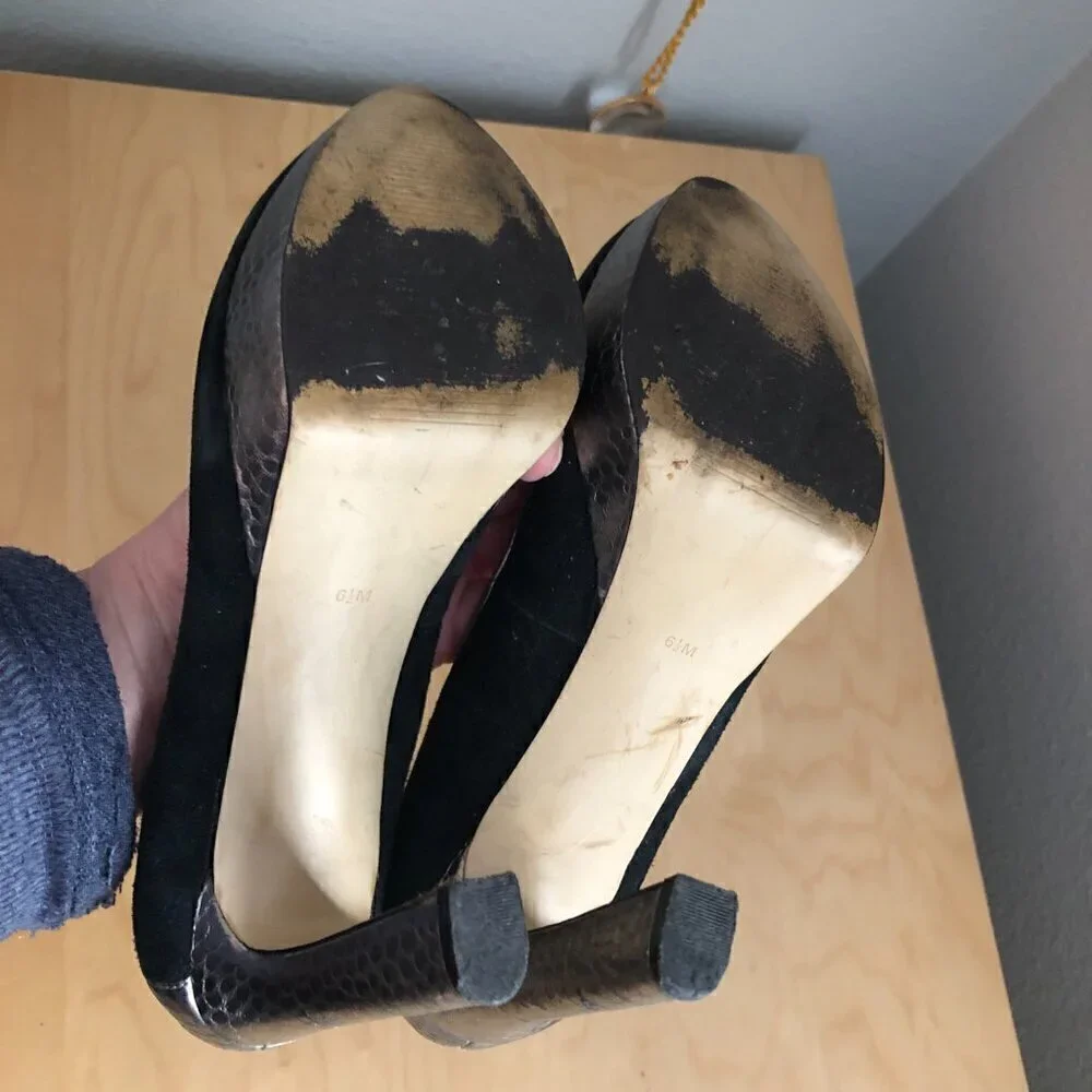 Audrey Brooke Berry 2 Suede Leather Platform Pumps Women's 6.5 Black & Silver - Picture 8 of 8